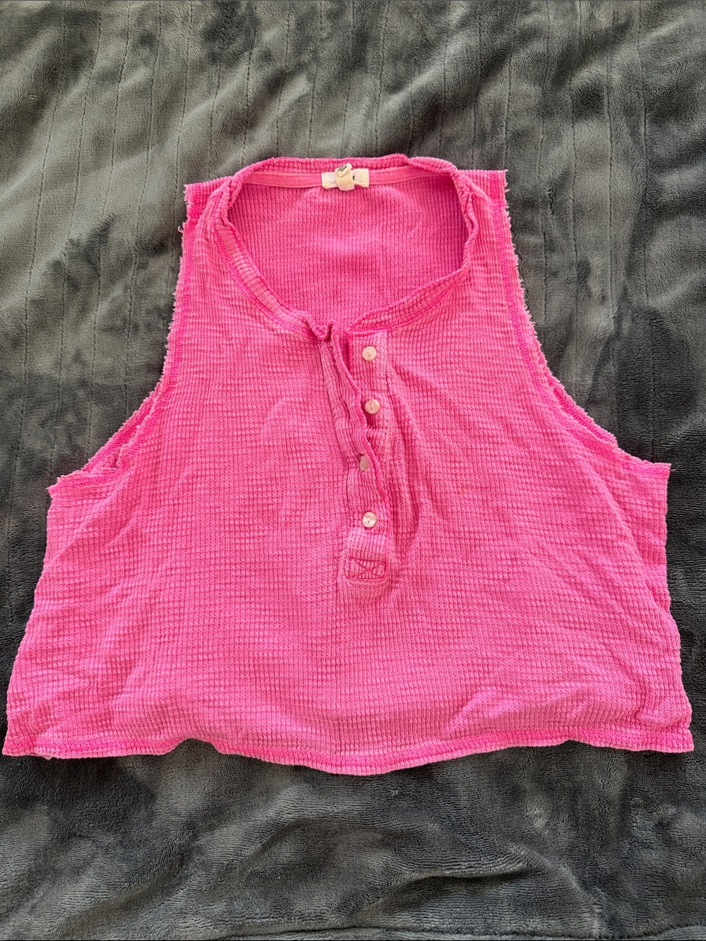 Aerie Hot Pink Waffle Henley Crop Tank